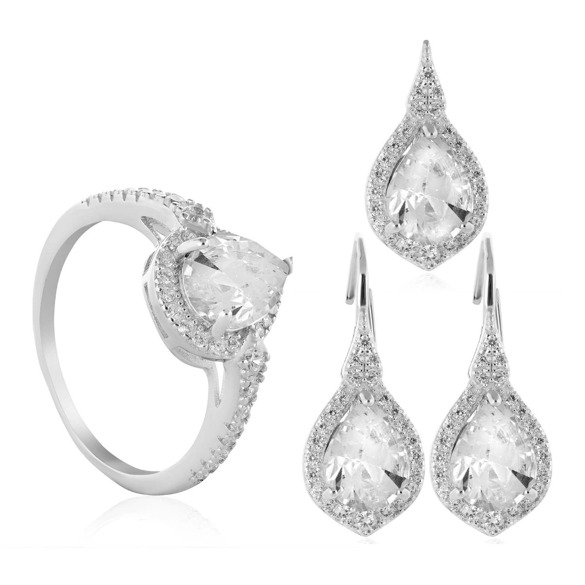 Exquisite Silver Drop Set Zircons